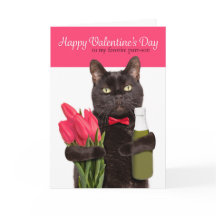Feliz Valentine Day Cute Cat Com Flores