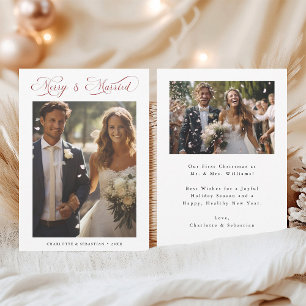Cartão De Festividades Feliz Vermelha e Script Romântico 2 Casado Foto