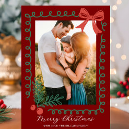 Cartão De Festividades Feliz Vermelha e Verde Desenhada à Mão