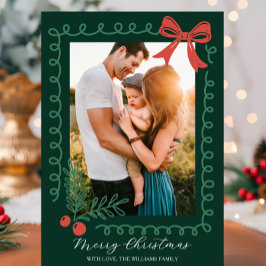 Cartão De Festividades Feliz Vermelha e Verde Desenhada à Mão