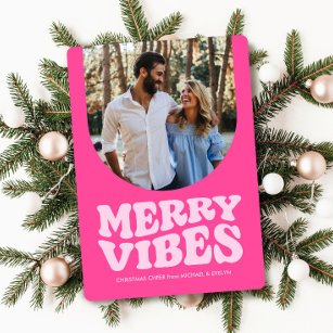 Cartão De Festividades Feliz vibes retrô divertida foto rosa-quente Natal