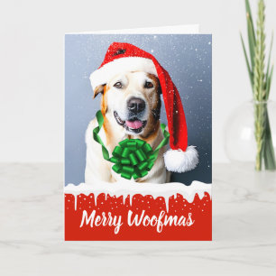 Cartão De Festividades Feliz Woofmas Cachorro de Natal Bonito na Neve