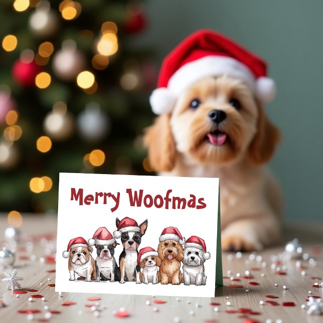 Cartão De Festividades Feliz Woofmas Cachorro de Natal Engraçado (Merry Woofmas Dog Christmas Funny Pet Holiday Card)