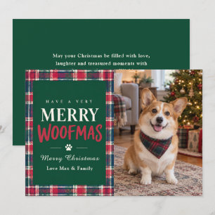 Cartão De Festividades Feliz Woofmas Xadrez Foto de Cachorro Natal