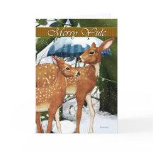 Feliz Yule Doe e Fawn Deer Greeting Card