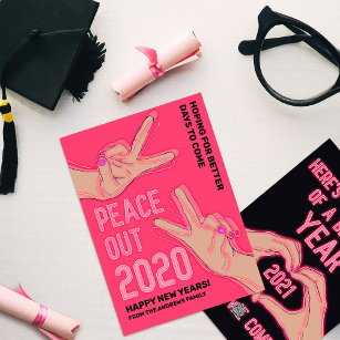 Cartão De Festividades Felizes anos novos Pink Neon Lights 2020 Peace Out