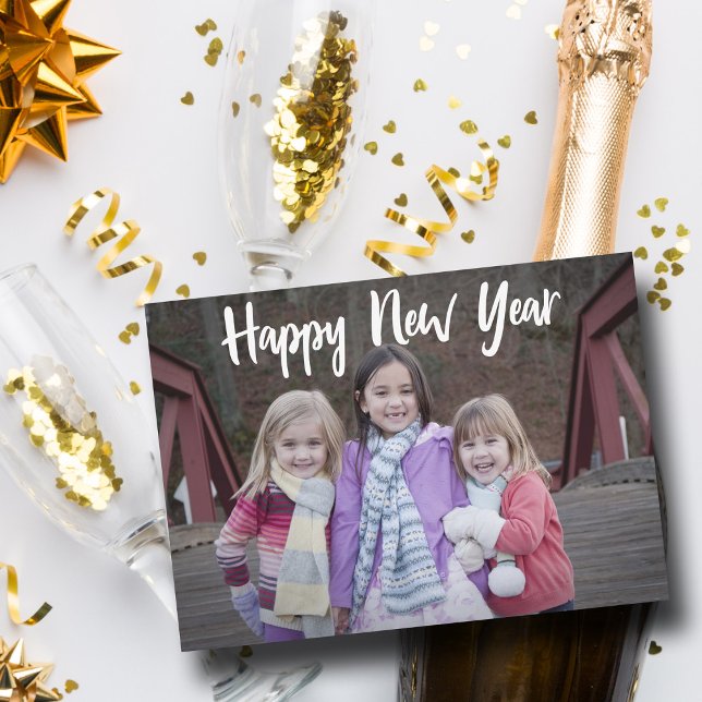 Cartão De Festividades Felizes anos novos Tipografia Branca Simples Moder (Criador carregado)