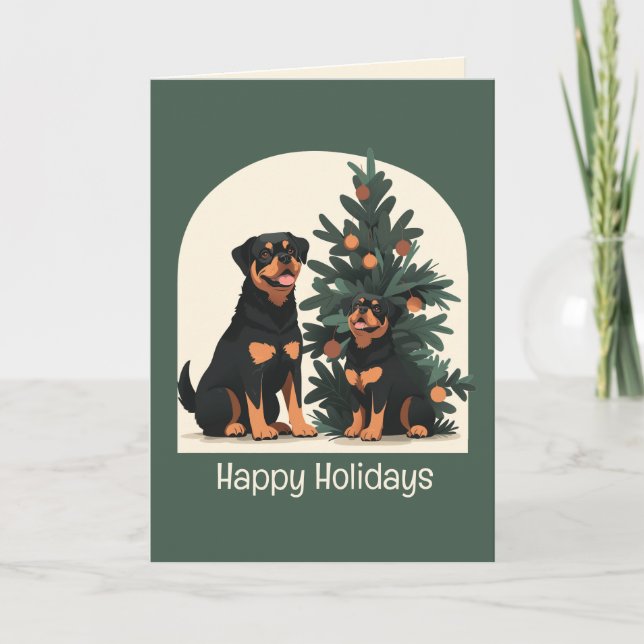 Cartão De Festividades Felizes Cães Rottweiler Feriados (Frente)