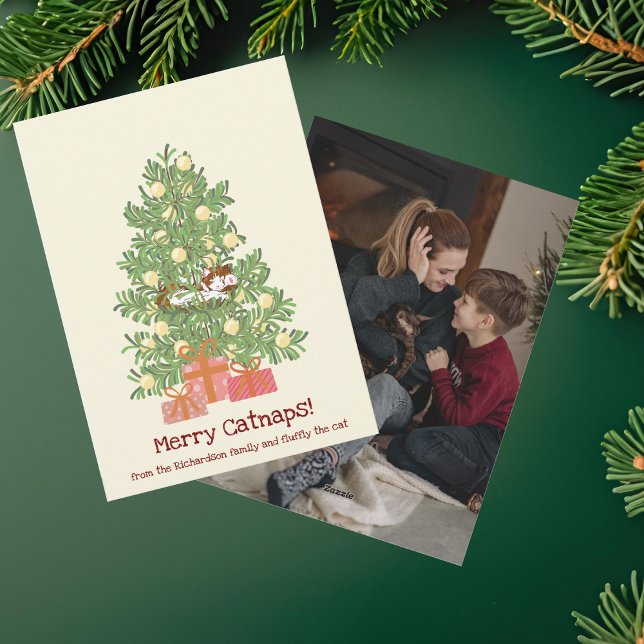 Cartão De Festividades Felizes engraçadas! Gato na Árvore de Chistmas (Criador carregado)