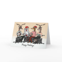 Felizes Feriados Animais Woodland Stump Music Card