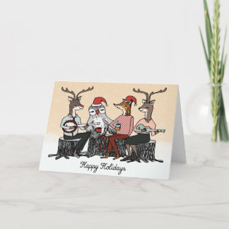 Cartão De Festividades Felizes Feriados Animais Woodland Stump Music Card