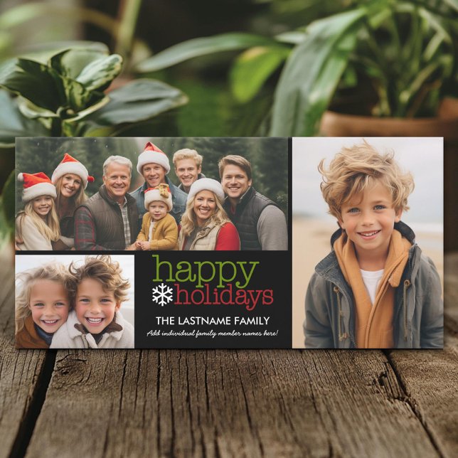 Cartão De Festividades Felizes feriados com 3 colagens de fotos (Custom Holiday Photo Card)
