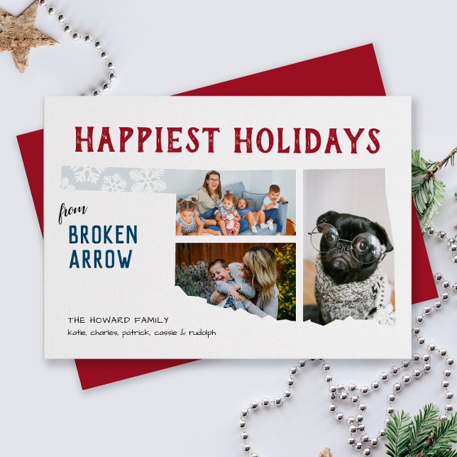 Cartão De Festividades Felizes Feriados de Oklahoma Three Photo Moving (From the state of Oklahoma with love three photo Christmas holiday card and moving announcement)