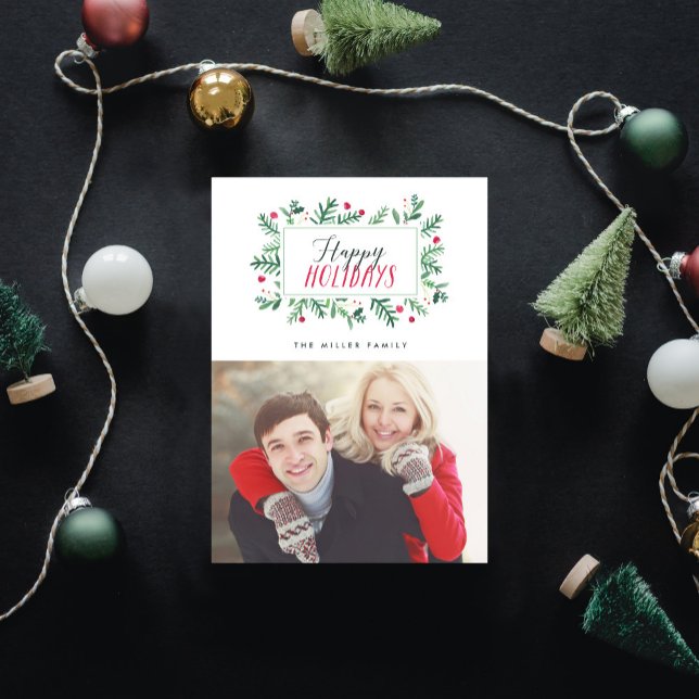 Cartão De Festividades Felizes Feriados Pintados Botânicos (Criador carregado)