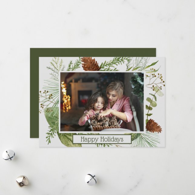 Cartão De Festividades Felizes Feriados Verdinho Verde Horizontal Foto (Frente/Verso In Situ)