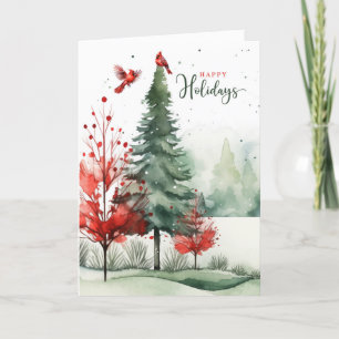 Cartão De Festividades Felizes Feriados Vermelhos Cardinhos Woodland Nata