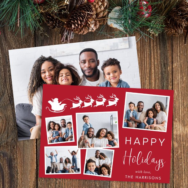 Cartão De Festividades Felizes Férias 6 Papais noeis Fotográficos Feliz N (Share the love and warmth of the holiday season with this personalized photo Christmas card)