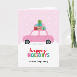 Cartão De Festividades Felizes Férias Carro com Presentes de Natal em Ros