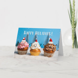 Cartão De Festividades Felizes Férias Cupcakes de Natal na Neve