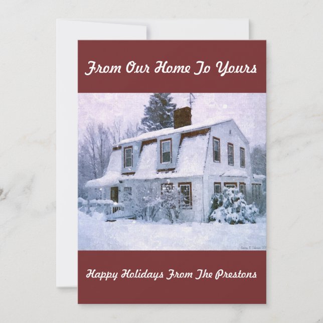 CARTÃO DE FESTIVIDADES FELIZES FÉRIAS DA NOSSA CASA PARA A SUA. (Frente)