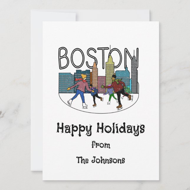 Cartão De Festividades Felizes Férias de Boston (Frente)