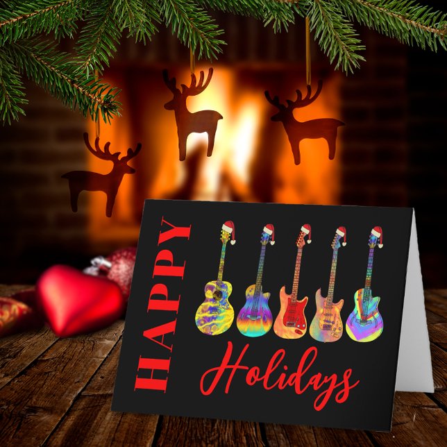 Cartão De Festividades Felizes Férias dos Guitarras de Natal (Music themed Happy holidays Christmas guitars personalized holiday greetings card)
