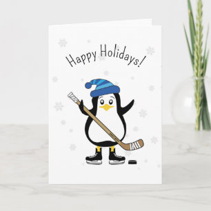 Cartão De Festividades Felizes Férias Pinguim de Hóquei