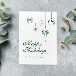 Cartão De Festividades Felizes Férias Winter Green Monograma Bauble