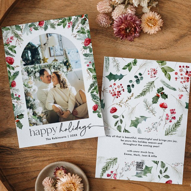 Cartão De Festividades Felizes Festas 1 Arco Botânico Moderno de Foto (Criador carregado)