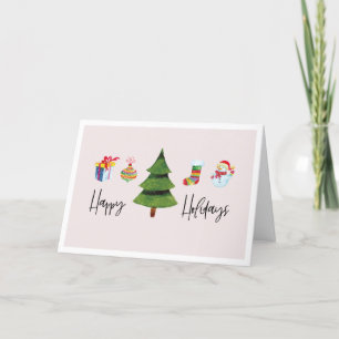 Cartão De Festividades Felizes Festas Árvore de Natal Aquarela