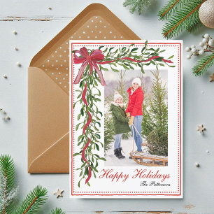 Cartão De Festividades Felizes Festas Foto da Família com Visgo e Laço Ve