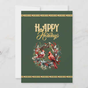 Cartão De Festividades Felizes Festas: Grinalda de Cardinal com Ouro Eleg