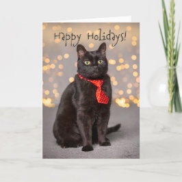 Cartão De Festividades Felizes Festas Para Qualquer Gatinho Preto Fofo