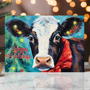 Cartão De Festividades Felizes Festas Vaca de Natal com Laço