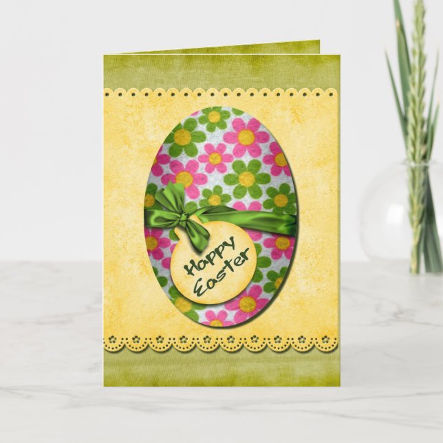 Cartão De Festividades Felizes Flores - Ovo de Páscoa (Frente)