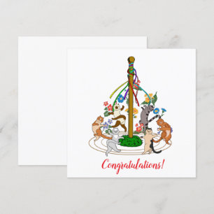 Cartão De Festividades Felizes Gatos Dançando Em Torno Da Saudação Person