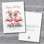 Cartão De Festividades Felizes Natal Tropicais<br><div class="desc">Feriados Tropicais Felizes Cartão de Férias Flamingo. Feliz Feriados! Adicione um toque tropical às saudações de sua estação com este charmoso cartão com dois flamingos cor-de-rosa nos chapéus de Papai Noel, encarando-se um ao outro em uma pose doce e festiva, cercado por presentes coloridos de Natal. Os flamingos estão centrados...</div>