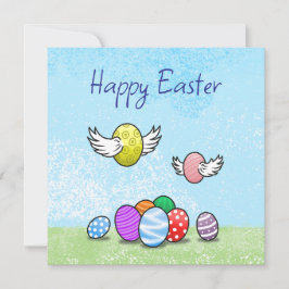 Cartão De Festividades Felizes Ovos de Páscoa Voadores