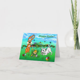 Cartão De Festividades felz pascoa! Coelho, Pintinho e