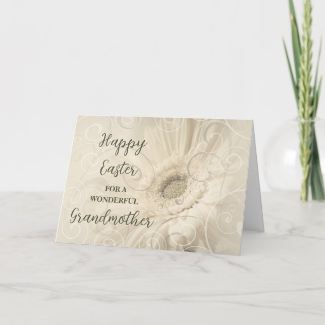 Cartão De Festividades Felz pascoa da avó Flores Brancas (Frente)