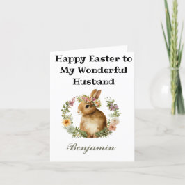 Cartão De Festividades Felz pascoa De Aquarela Cólvora Bunny Floral Marid