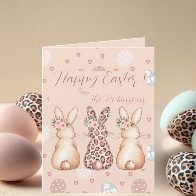 Cartão De Festividades Felz pascoa de Boho Bunny (Boho Bunny Happy Easter custom Holiday Card)