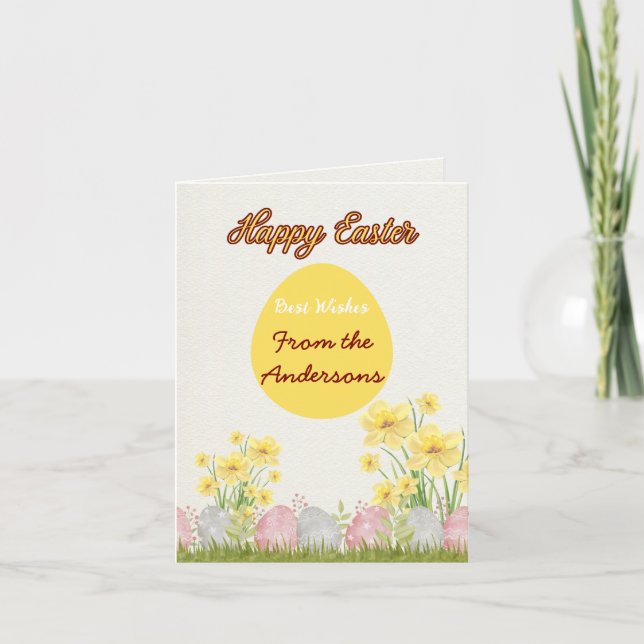 Cartão De Festividades Felz pascoa de Flores Amarelas melhor deseja (Frente)