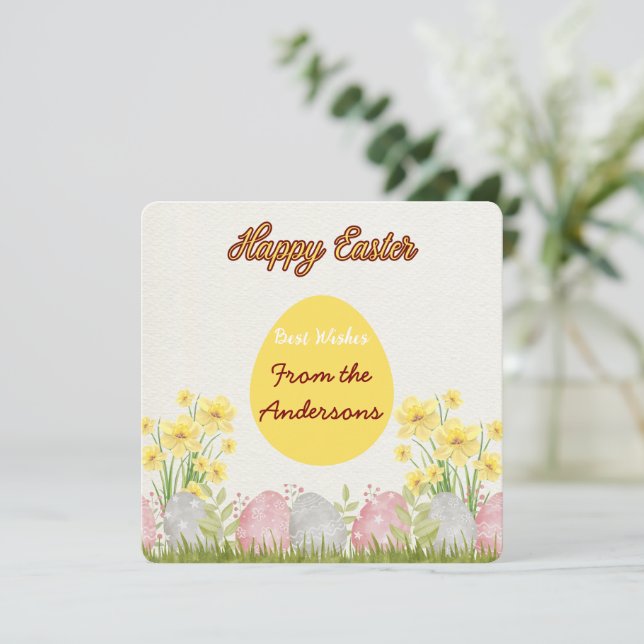 Cartão De Festividades Felz pascoa de Flores Amarelas melhor deseja (Em pé/Frente)