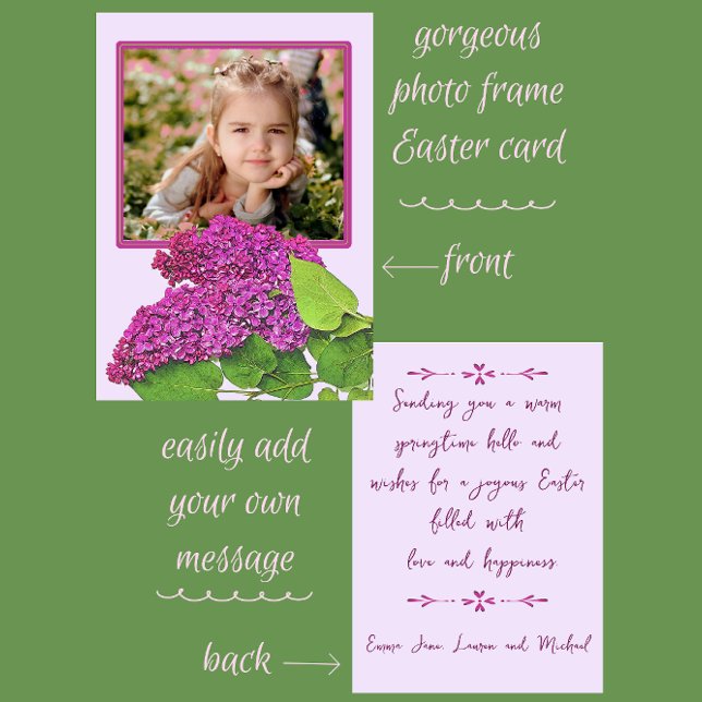 Cartão De Festividades Felz pascoa de Fotografia do Primavera Lilacs boni (Beautiful lilac photo frame for your Easter Greetings)