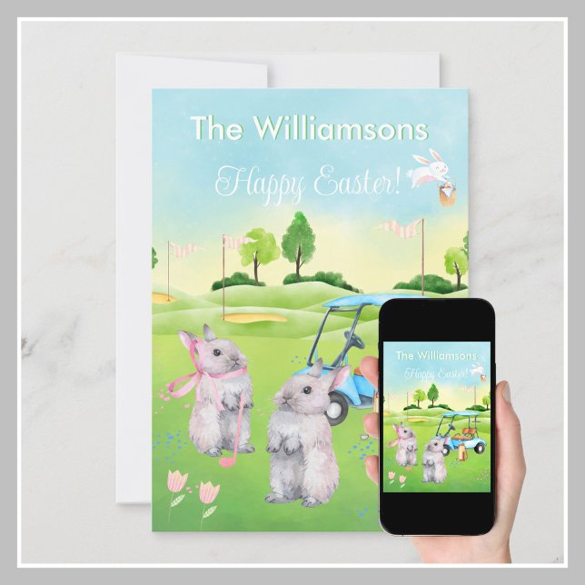 Cartão De Festividades Felz pascoa Encantador de Golf Bunnies (Criador carregado)