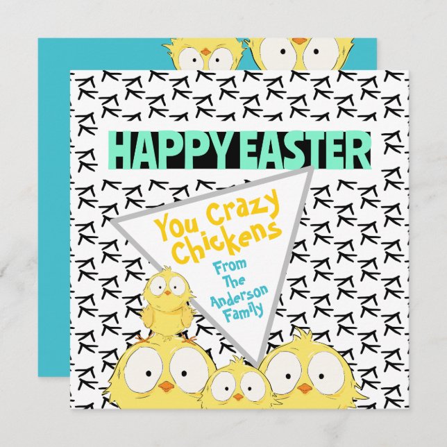 Cartão De Festividades "Felz pascoa" Engraçado, Seus Frangos Loucos | (Frente/Verso)
