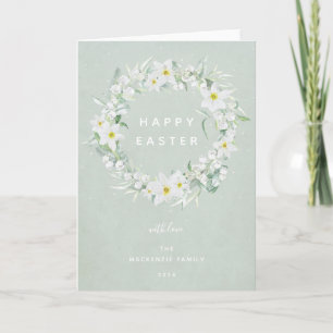 Cartão De Festividades Felz pascoa Floral Branco da Água