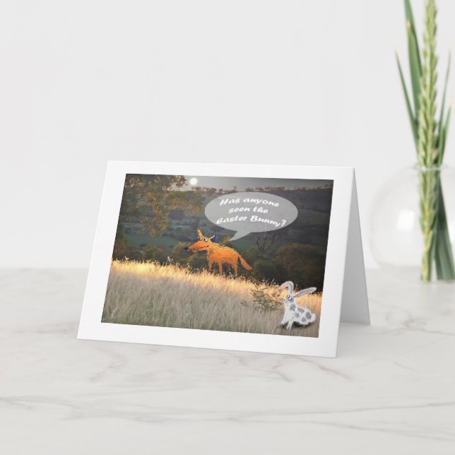 Cartão De Festividades Felz pascoa, Fox e coelhinho da Páscoa, humor (Frente)