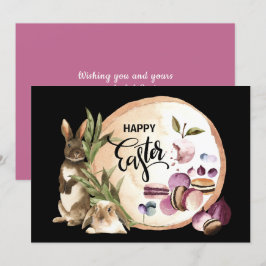 Cartão De Festividades Felz pascoa | Macaroons Bunnies com Primavera